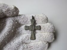 ancient Roman or Byzantine lead engraved cross amulet pendant ** CHI - RHO ** picture