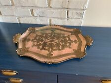 1960's Italian Florentine Toleware Serving Tray Hand Painted Gilt Flower Design picture