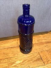 Vintage Cobalt Blue Tall Glass Wine Bottle Cornucopia Embossed Ornate 11