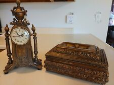 ELEGANT EUROPEAN STYLE BRONZ COLORED CLOCK WITH DRESSER BOX, GIFT picture