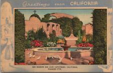 1940s MISSION SAN JUAN CAPISTRANO California Postcard Fountain View / Linen picture
