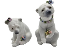 Lladro pair x2 Attentive Bear with Flowers