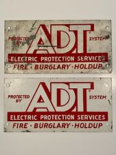 (2) Vintage Metal ADT SECURITY SIGNS Enamel 60’s 70’s Office Home Garage Fence picture