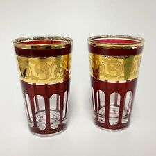 Cordial Glasses Liqueur Pair French Ruby Red & Gold Hollywood Regency Reims picture