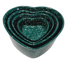 Green Speckled Heart Shaped Bakeware Nesting Bowls Set Of 4 Ovenproof Brand New picture