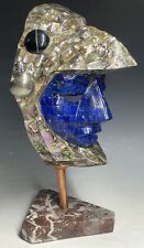 Vintage 20th C. Inlaid Abalone Shell Lapis Lazuli Aztec Warrior Face Mask Decor picture