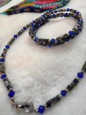 Vintage Chinese Cloisonne Enamel Necklace & Wrap Bracelet SET Blue picture