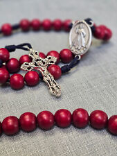 Natural Red Wooden Rosary with Midnight Blue Paracord picture