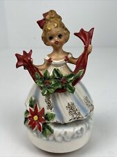 Vintage Josef Originals Christmas Girl Musical Figurine Rotating Christmas 7