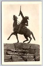 RPPC Buffalo Bill Statue On Horse Cody Wyoming Hiscock Vintage Postcard picture