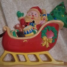Vintage Retro Plastic Yard Decoration  stake Christmas Santa Sleigh Reindeer picture