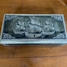 Embossed Tin Box Sailing Schooners  Hinged Lid Tall Ships Marked 4715/6 picture