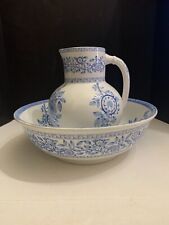 Antique Petrus Regout Stoke Water Basin Set Pitcher and Bowl Blue and White picture