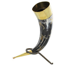 Medieval Earth Essence Brass Iron Stand Drinking Cow Horn picture