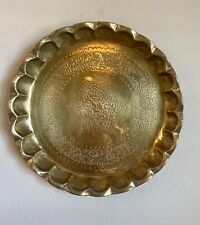 Vintage Made In India 12 ¾” Solid Brass Engraved Round Tray Wall Hanging picture