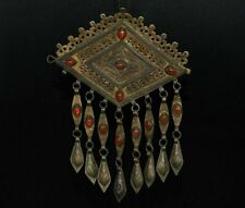 Large Vintage Old Afghan Turkmen Tribal Goldwashed Silver Pendant picture