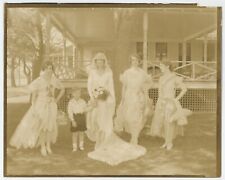 Antique c1920s 8X10 Print Stunning Bride With Bridesmaids & Young Boy Outside picture
