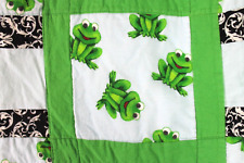 FROG PRINT Green and Black Quilt Handmade 80