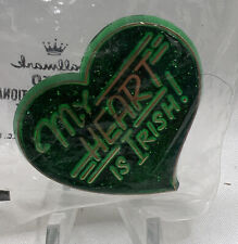 New Hallmark PIN St Patrick Vintage MY HEART IS IRISH Gold GLITTER Holiday picture