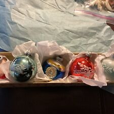 5 Vintage  Shiny Brite Christmas Ornaments, Orig. Box, stencil, indent 2.25” picture