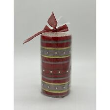 Beautiful Striped Red, Gold and Silver Christmas Candle w/ Jewels by Living Quar picture