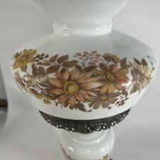 Vintage Gone With The Wind Hurricane Lamp 1973 White Brown Flowers 19.5