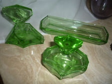 Czechoslovakian Green Glass Vanity 3 Piece Set picture