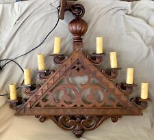 Antique/Vtg Carved Walnut/Wood Chandelier/Ceiling Light Fixture Gothic Style 31