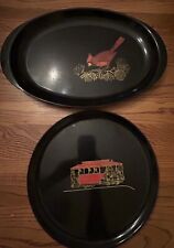 Vtg Set 2-Couroc of Monterey Tray Cardinal on Pine Black Gold Red & SF Cable Car picture