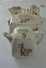 4 Piece MCM Modern Stanford Sebring Pottery Lucky Tea Set Teapot Creamer Biscuit picture