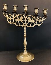 Vintage Large Brass 5 Arm Candelabra Lions Of Judah Candle Holder picture