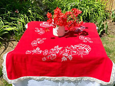 SWEET Vintage Handmade Strawberry Embroidered Tablecloth w/Lace Trim Handmade  picture
