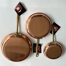 VINTAGE 1978 Copral Portugal NWT Copper Brass Frying Pan Set 3 Cookware Skillet picture