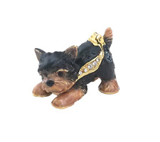 Whiskey the Yorkie Dog Pewter Bejeweled Hinged Miniature Trinket Box Kingspoint  picture