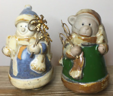 Bear & Snowman Ceramic Figurines Pier 1 Imports Green & Blue Replacements Lot 2 picture