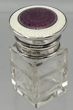 Antique English Purple Guilloche Enameled  Sterling Silver Perfume Scent Bottle picture