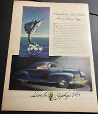 Blue 1942 Lincoln Zephyr V-12 - Vintage Original Illustrated Print Ad / Wall Art picture
