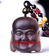 1pcs Natural Obsidian Smiling Face Buddha Pendant+6mm Long chain healing 1.5