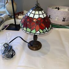 Vintage Small Tiffany Style Stained Glass Rose Floral Table Lamp 13 Inch picture