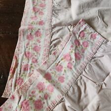 Pair of 2 Vintage Cotton Pillowcases Pale Pink w/Floral Rose Trim Edge picture