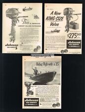 3x 1953 JOHNSON Sea Horses 5hp 10hp 25hp Outboard Boat Motor Vintage Ad  picture