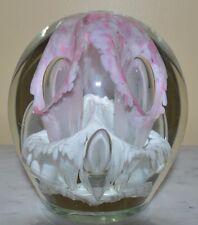 Vintage Large Pink White Lily Flower Controlled Bubble Paperweight picture