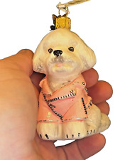 Joy To The World Neiman Marcus Bichon Frise Pink Leather Jacket Ornament w Tag picture