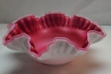 Vintage Large Victorian Brides Basket Ruffled Bowl White and Satin Pink picture
