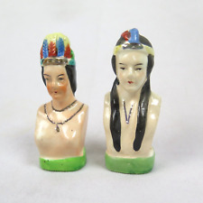 Japan Native Pair Salt and Pepper Shakers VTG Indian Couple Multicolor Ceramic picture