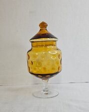VTG Optic Amber Blown Glass Covered Apothecary Pedestal Candy Jar Dish with Lid picture