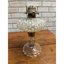 Antique Hobbs Snowflake White Opalescent Art Glass EAPG Oil Lamp picture