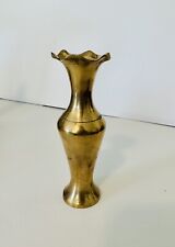 6” Ruffle Top Brass Vase Vintage MCM Retro picture