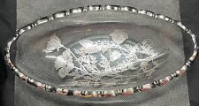 Vintage 1960s Oval Silver Overlay Glass Dish Poppies MCM - 8.5
