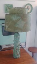 Stunning Mid Century Ceramic Table lamp Tiered Fiberglass shade Turquoise & Gold picture